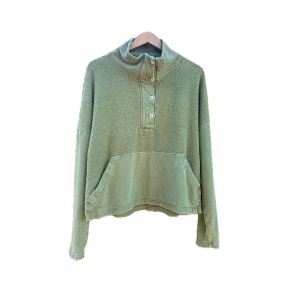 REI Co-op Green Hemp Cotton Mock Neck Snap Pullover Sweatshirt Women's Medium‎ - Picture 2 of 6